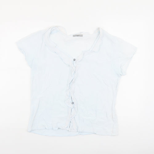 Marks and Spencer Womens Blue Paisley Viscose Basic Button-Up Size 16 V-Neck
