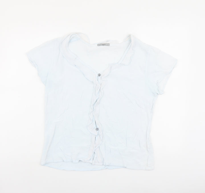 Marks and Spencer Womens Blue Paisley Viscose Basic Button-Up Size 16 V-Neck