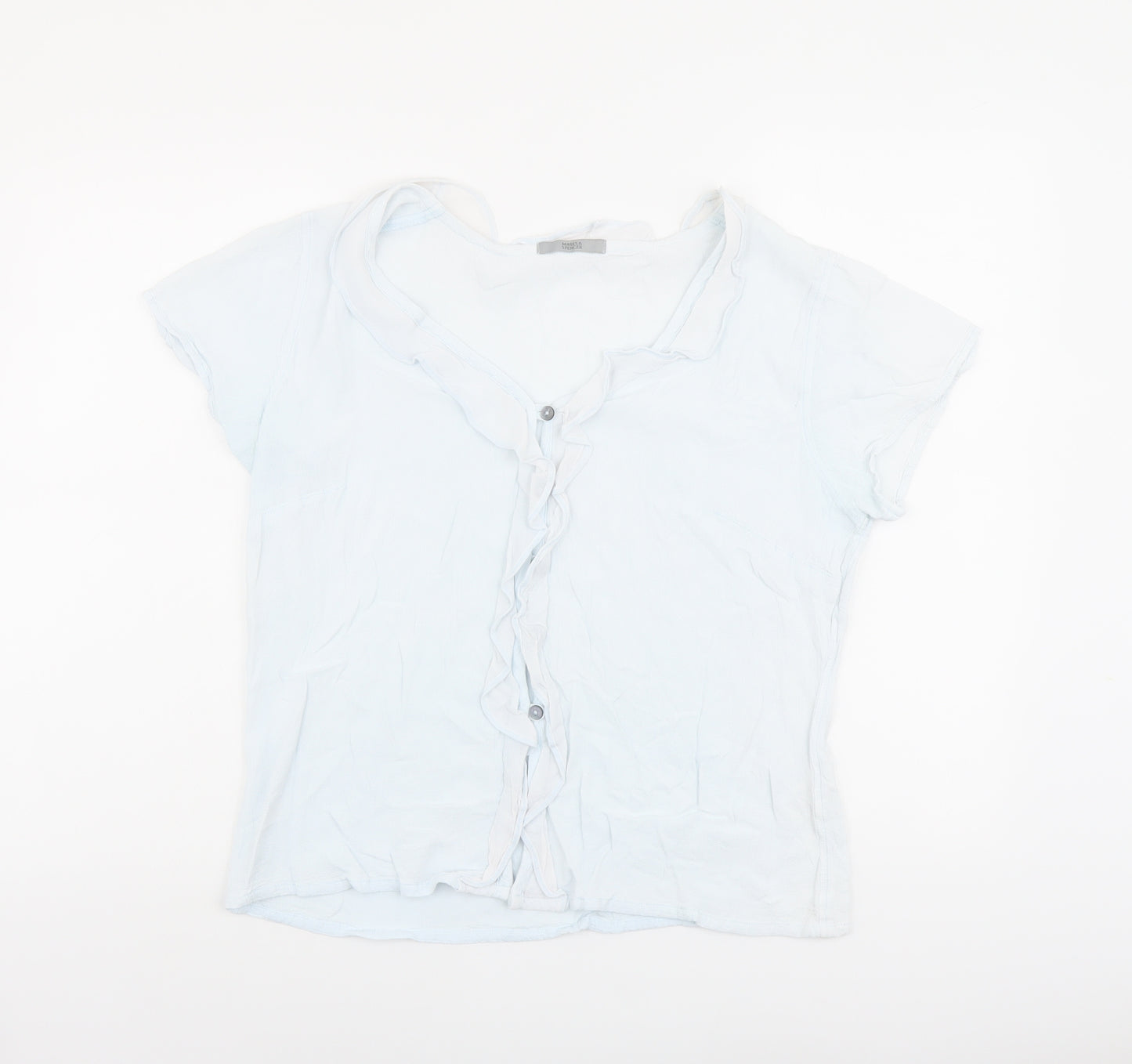 Marks and Spencer Womens Blue Paisley Viscose Basic Button-Up Size 16 V-Neck