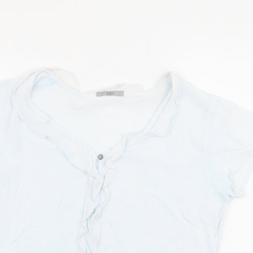 Marks and Spencer Womens Blue Paisley Viscose Basic Button-Up Size 16 V-Neck