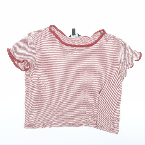 New Look Womens Red Striped Cotton Basic T-Shirt Size 14 Round Neck