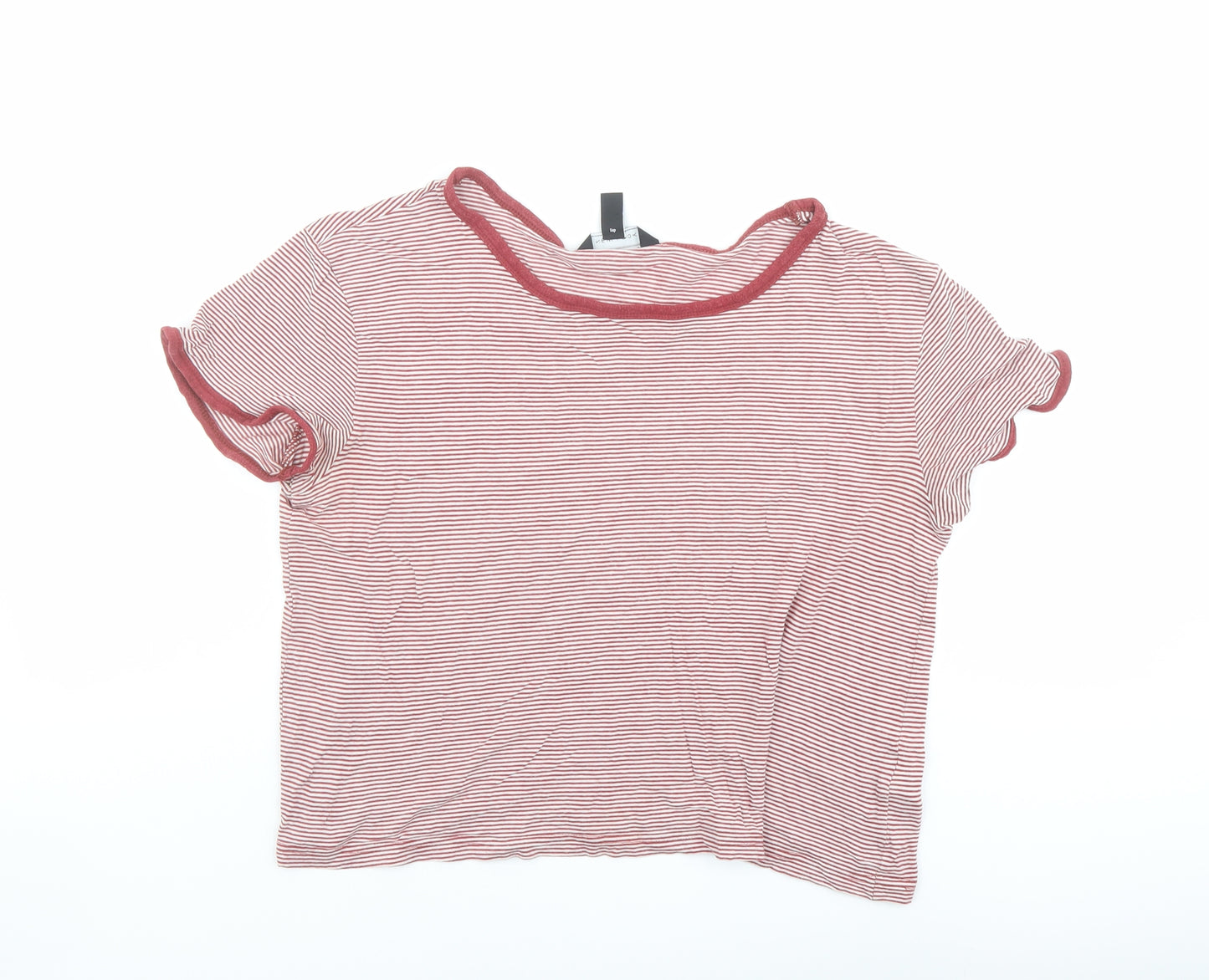 New Look Womens Red Striped Cotton Basic T-Shirt Size 14 Round Neck