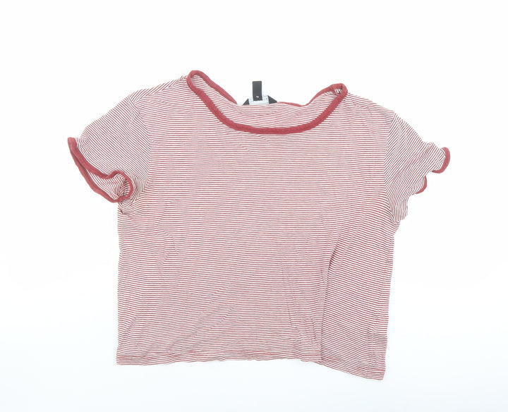 New Look Womens Red Striped Cotton Basic T-Shirt Size 14 Round Neck