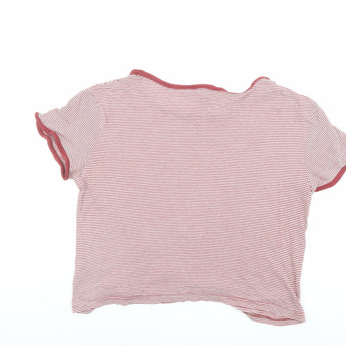 New Look Womens Red Striped Cotton Basic T-Shirt Size 14 Round Neck