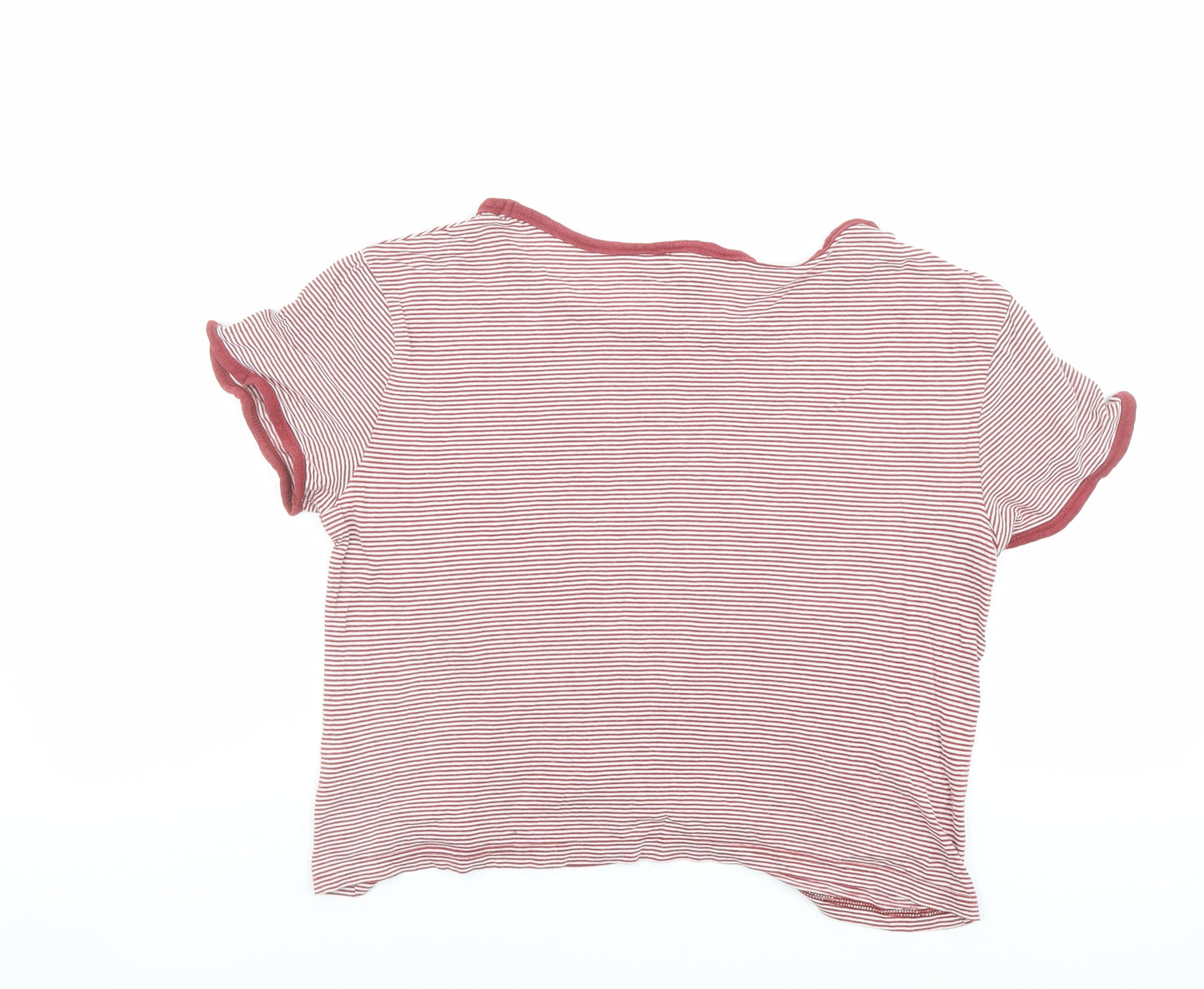 New Look Womens Red Striped Cotton Basic T-Shirt Size 14 Round Neck