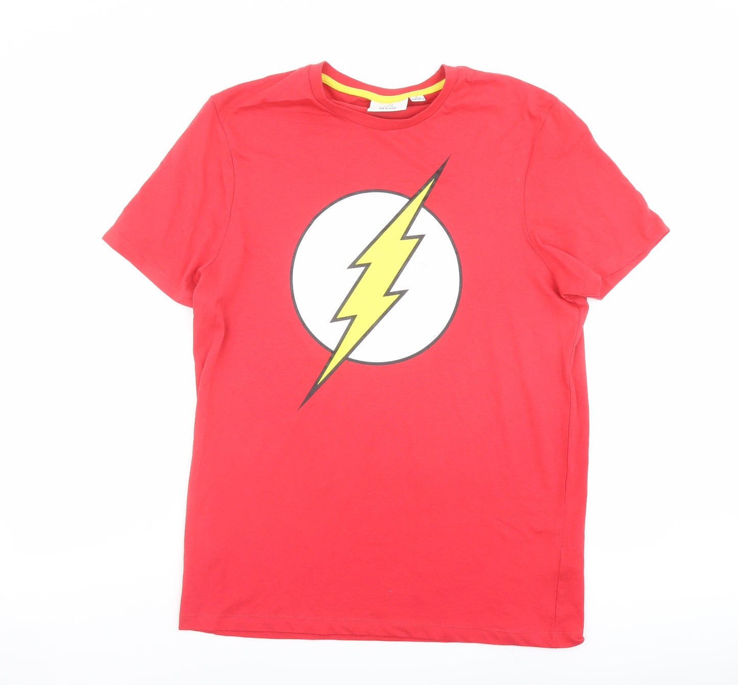 DC Comics Mens Red Cotton T-Shirt Size L Crew Neck - The Flash
