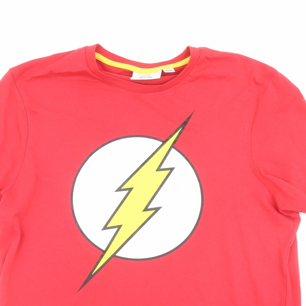 DC Comics Mens Red Cotton T-Shirt Size L Crew Neck - The Flash