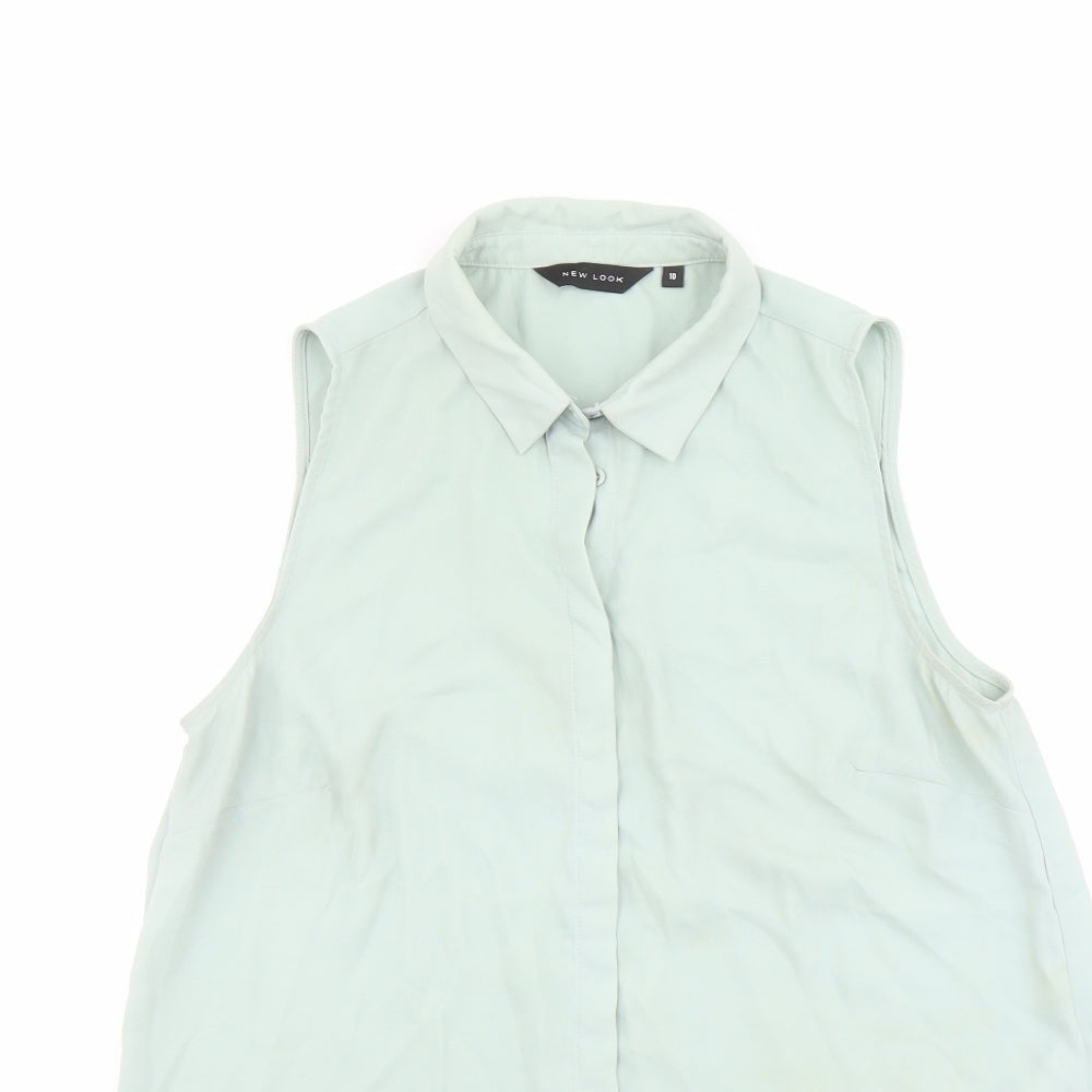 New Look Womens Green Polyester Basic Button-Up Size 10 Collared