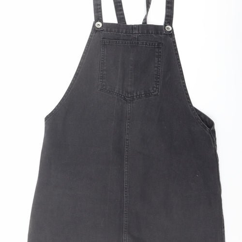 New Look Womens Grey Cotton Pinafore/Dungaree Dress Size 10 Square Neck Button
