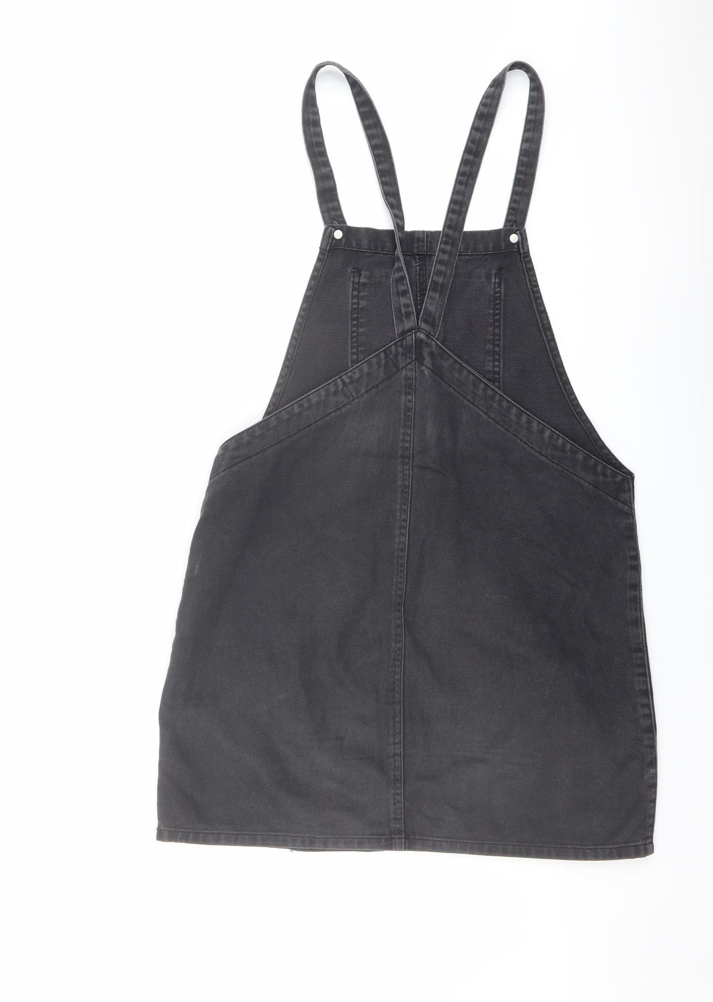 New Look Womens Grey Cotton Pinafore/Dungaree Dress Size 10 Square Neck Button