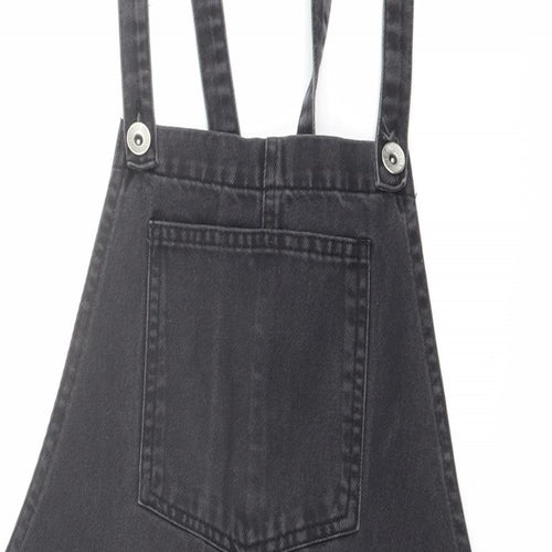 New Look Womens Grey Cotton Pinafore/Dungaree Dress Size 10 Square Neck Button