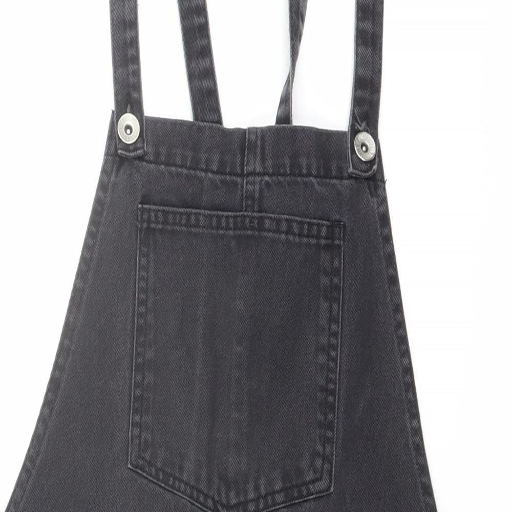 New Look Womens Grey Cotton Pinafore/Dungaree Dress Size 10 Square Neck Button