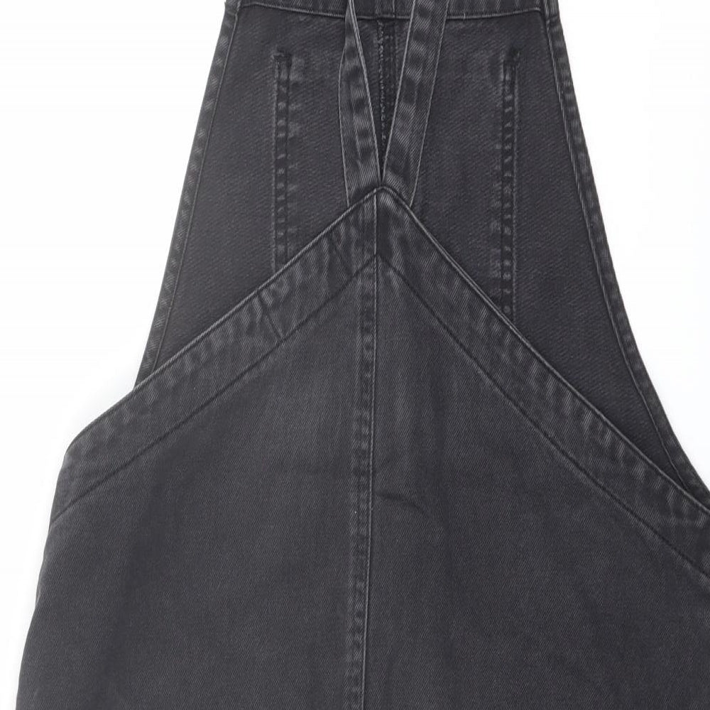 New Look Womens Grey Cotton Pinafore/Dungaree Dress Size 10 Square Neck Button