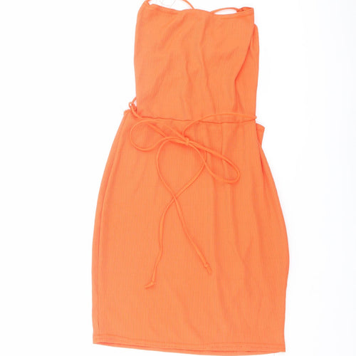 PRETTYLITTLETHING Womens Orange Polyester Bodycon Size 6 Square Neck Pullover