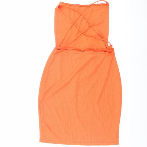 PRETTYLITTLETHING Womens Orange Polyester Bodycon Size 6 Square Neck Pullover
