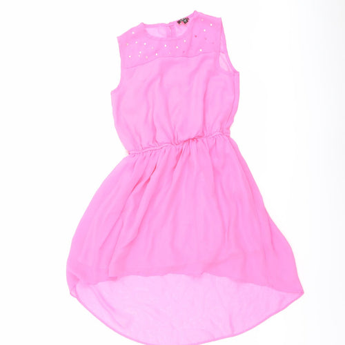 Star Girls Pink Polyester A-Line Size 9 Years Round Neck Button - Elastic Waist