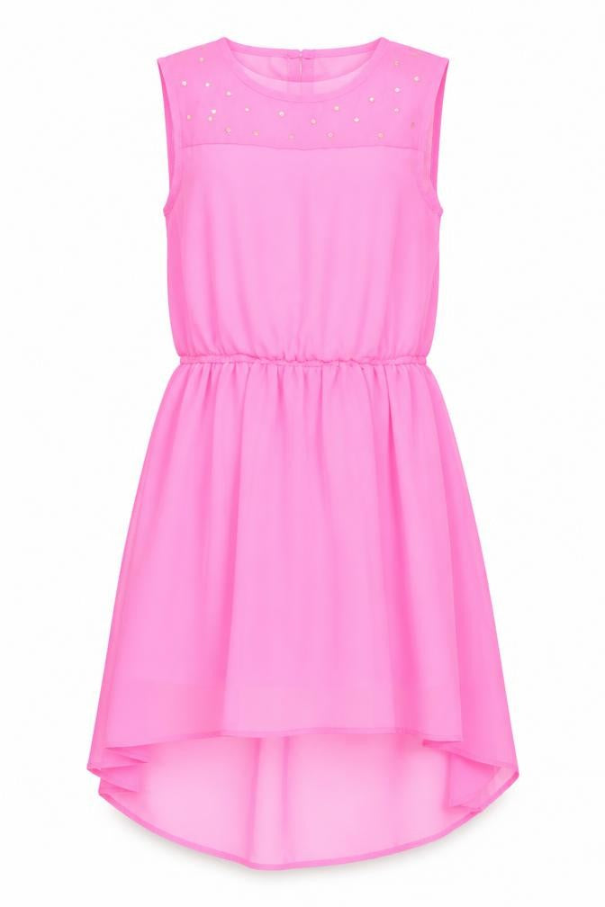 Star Girls Pink Polyester A-Line Size 9 Years Round Neck Button - Elastic Waist