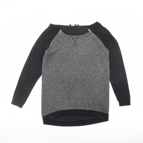 New Look Womens Black Colourblock Polyester Pullover Sweatshirt Size 10 Pullover - Zip detail