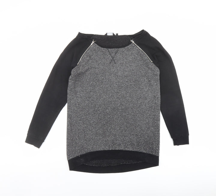 New Look Womens Black Colourblock Polyester Pullover Sweatshirt Size 10 Pullover - Zip detail