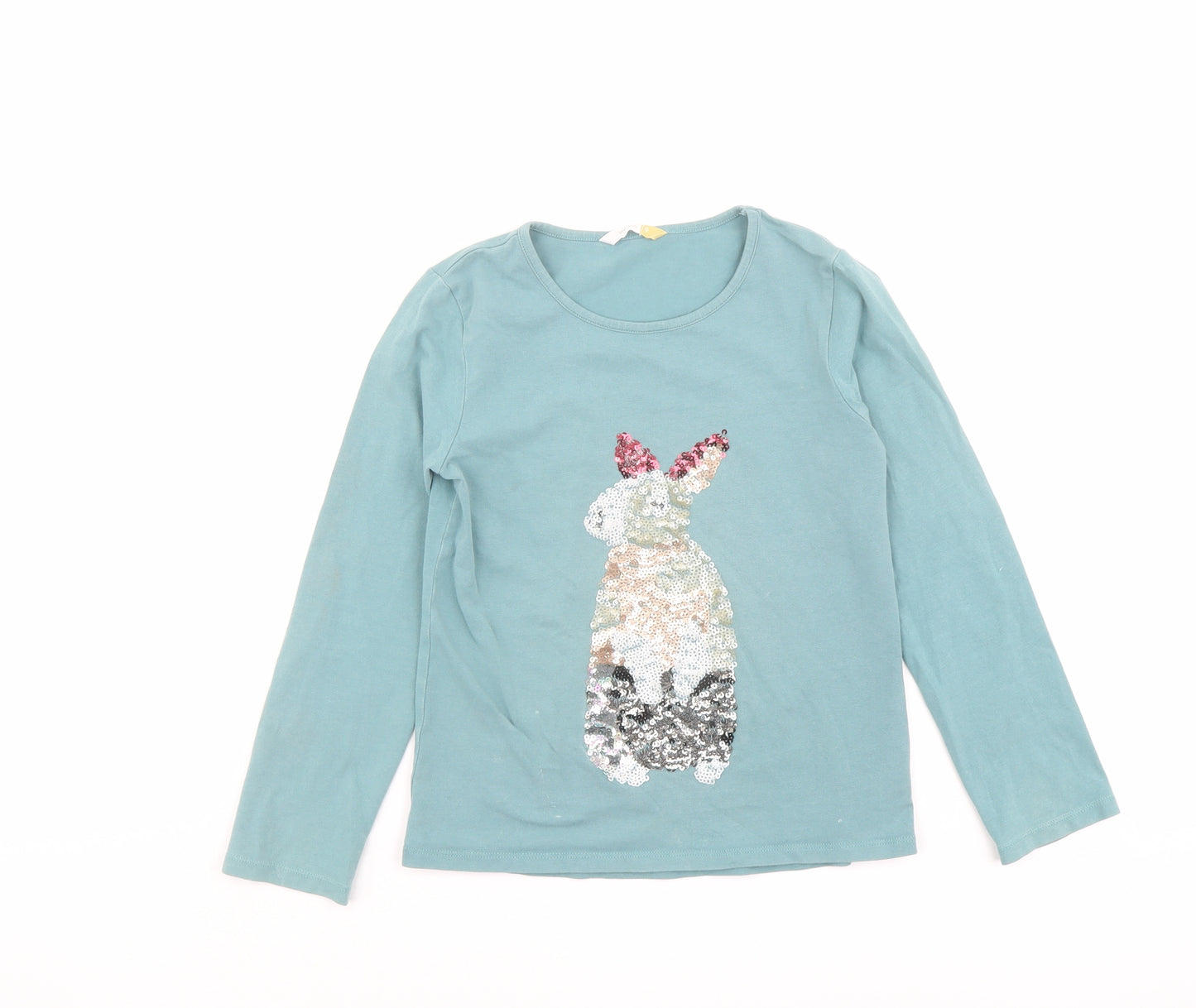 John Lewis Girls Green Cotton Basic T-Shirt Size 9 Years Round Neck Pullover - Rabbit