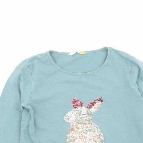 John Lewis Girls Green Cotton Basic T-Shirt Size 9 Years Round Neck Pullover - Rabbit