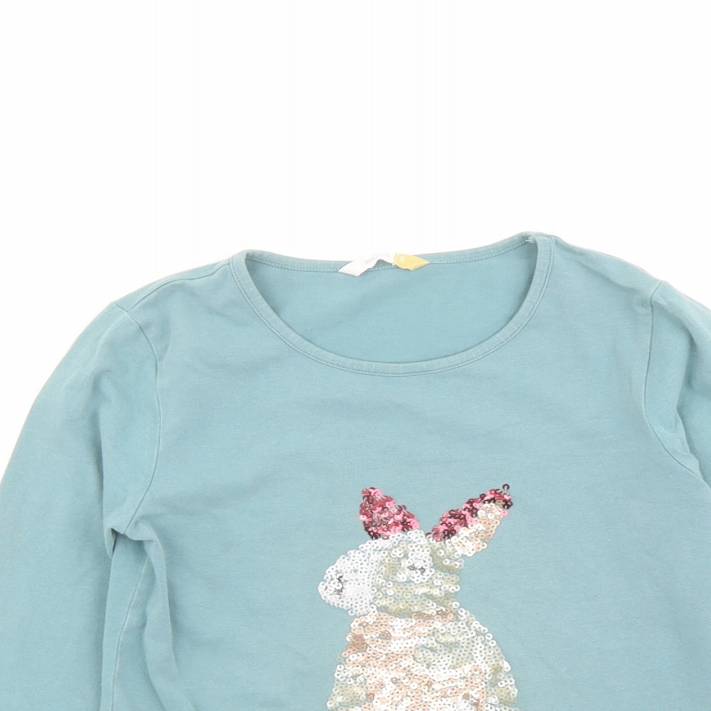 John Lewis Girls Green Cotton Basic T-Shirt Size 9 Years Round Neck Pullover - Rabbit