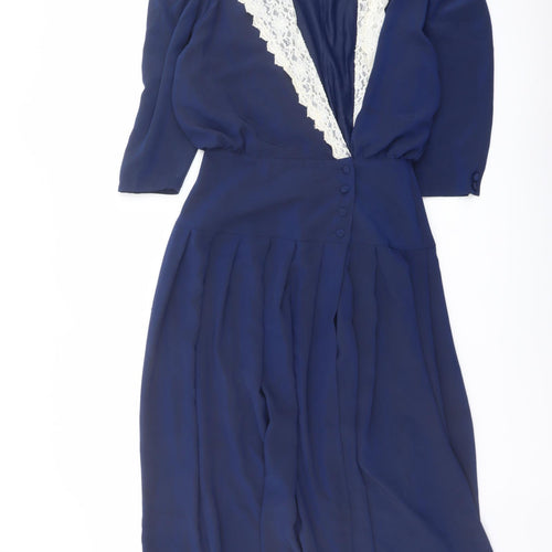 Wallis Womens Blue Polyester Fit & Flare Size 12 V-Neck Button