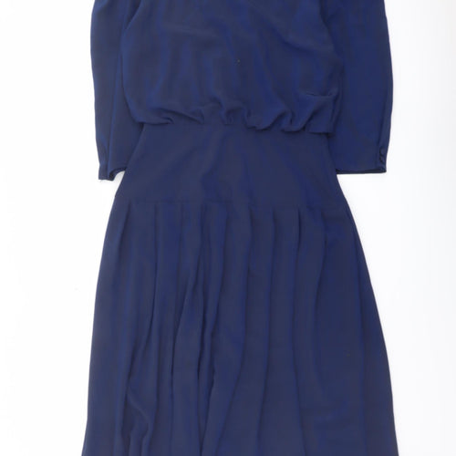 Wallis Womens Blue Polyester Fit & Flare Size 12 V-Neck Button
