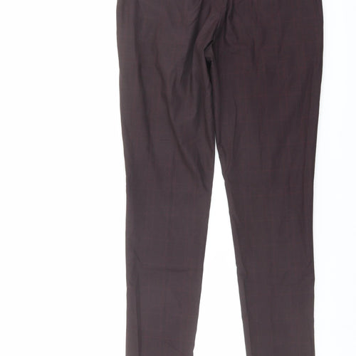 Selected Womens Red Check Polyester Dress Pants Trousers Size 10 L31 in Regular Button