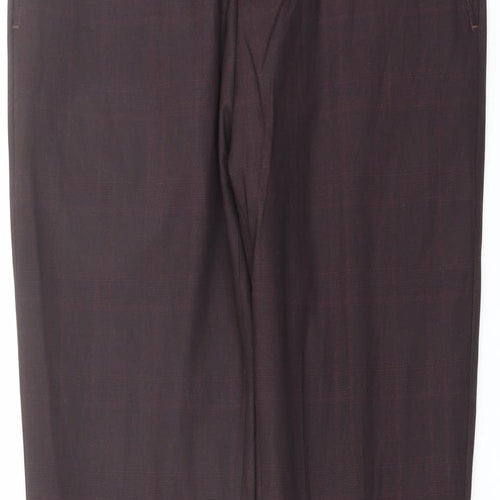 Selected Womens Red Check Polyester Dress Pants Trousers Size 10 L31 in Regular Button