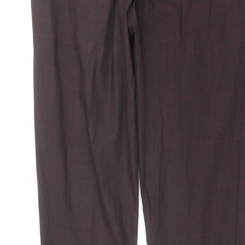 Selected Womens Red Check Polyester Dress Pants Trousers Size 10 L31 in Regular Button