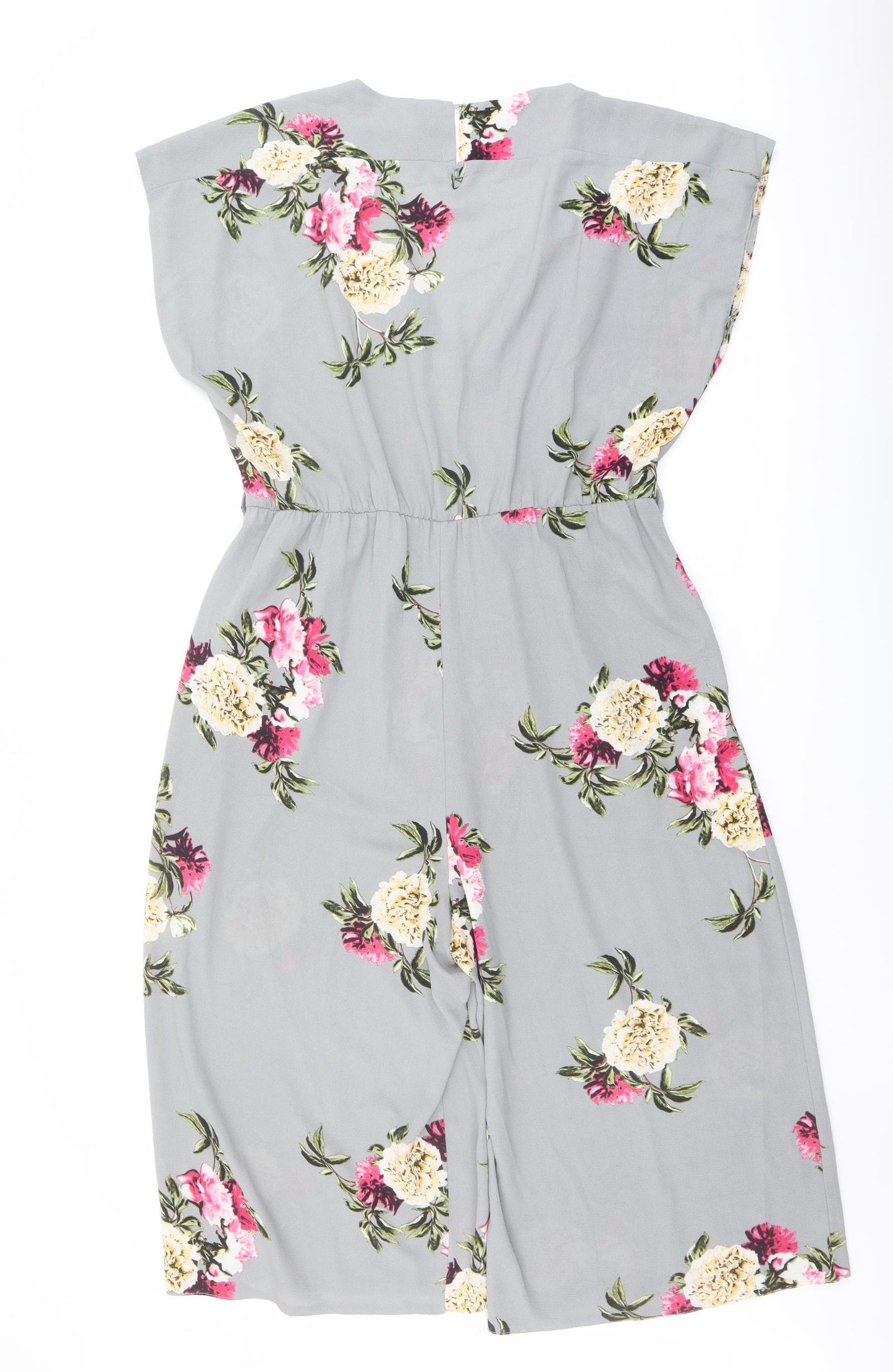 New Look Womens Grey Floral Polyester Jumpsuit One-Piece Size 16 Button