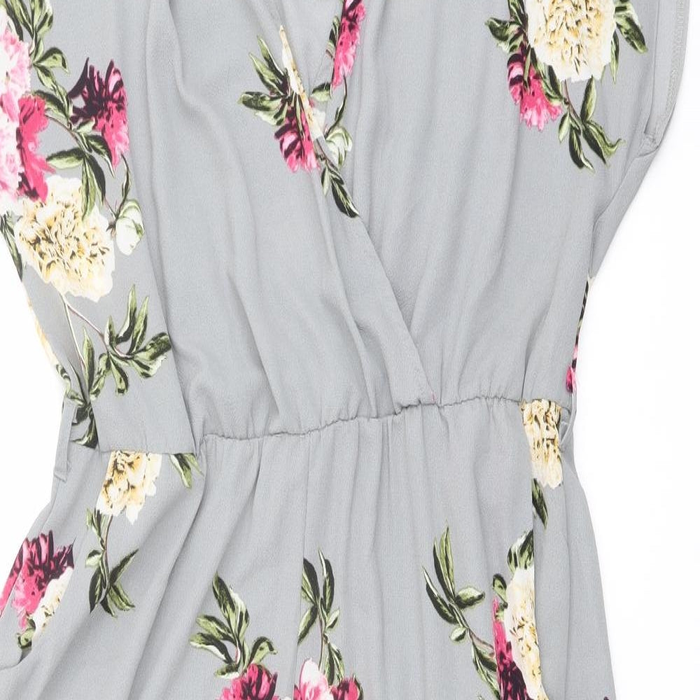 New Look Womens Grey Floral Polyester Jumpsuit One-Piece Size 16 Button