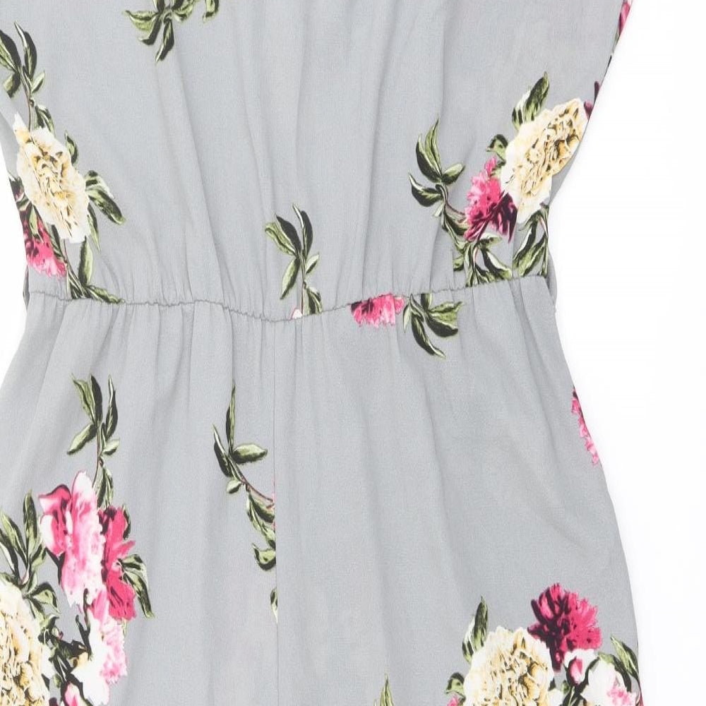 New Look Womens Grey Floral Polyester Jumpsuit One-Piece Size 16 Button