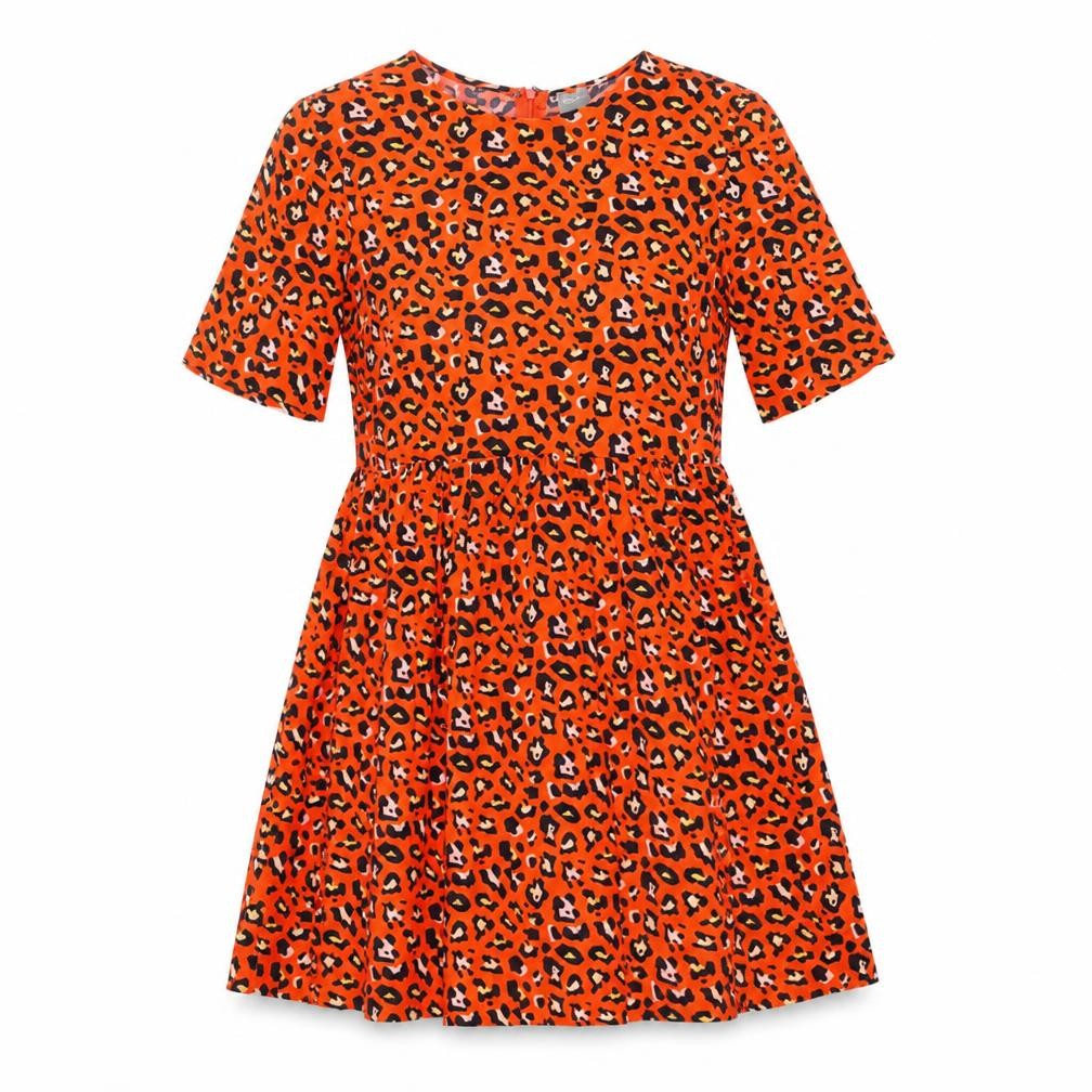 ASOS Womens Orange Animal Print Viscose A-Line Size 10 Round Neck Zip - Leopard pattern