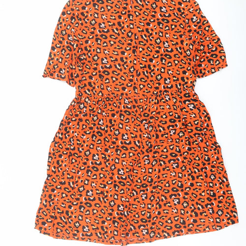 ASOS Womens Orange Animal Print Viscose A-Line Size 10 Round Neck Zip - Leopard pattern