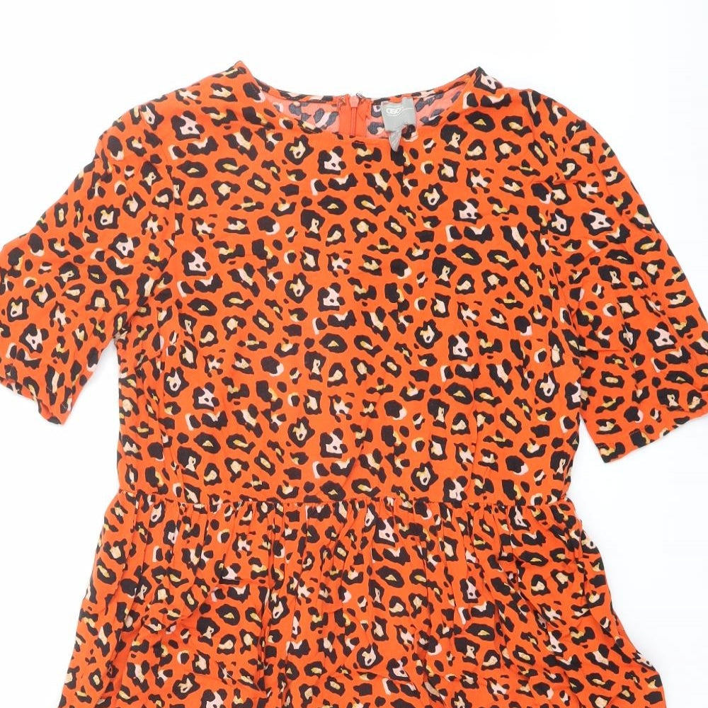 ASOS Womens Orange Animal Print Viscose A-Line Size 10 Round Neck Zip - Leopard pattern