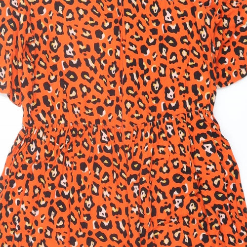 ASOS Womens Orange Animal Print Viscose A-Line Size 10 Round Neck Zip - Leopard pattern