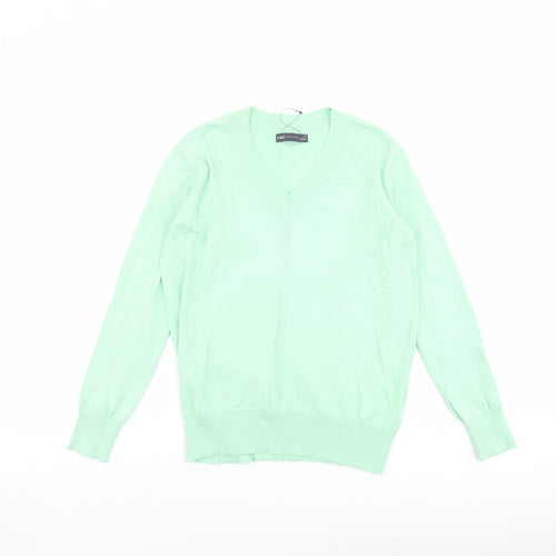 Marks and Spencer Womens Green V-Neck Cotton Pullover Jumper Size XS