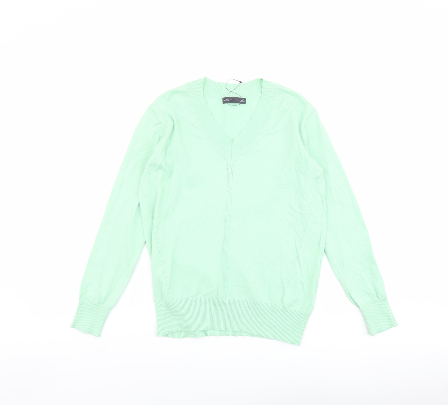 Marks and Spencer Womens Green V-Neck Cotton Pullover Jumper Size XS
