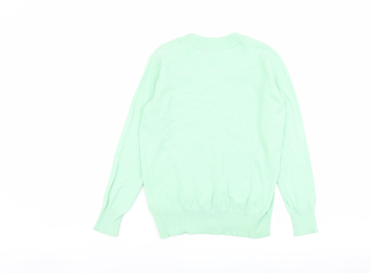 Marks and Spencer Womens Green V-Neck Cotton Pullover Jumper Size XS