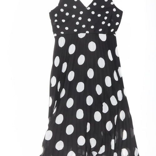 Wallis Womens Black Polka Dot Polyester Trapeze & Swing Size 10 V-Neck Zip