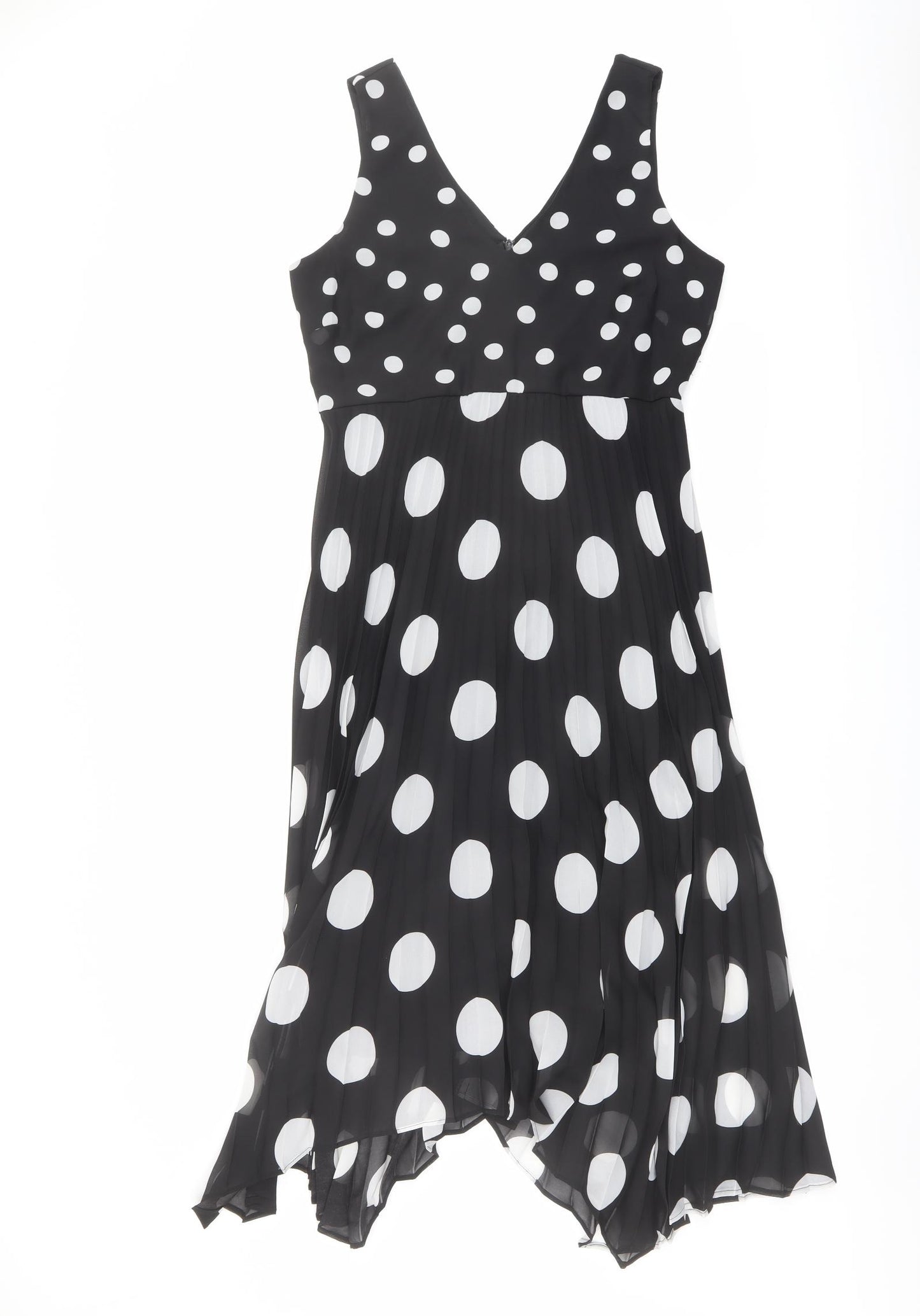 Wallis Womens Black Polka Dot Polyester Trapeze & Swing Size 10 V-Neck Zip
