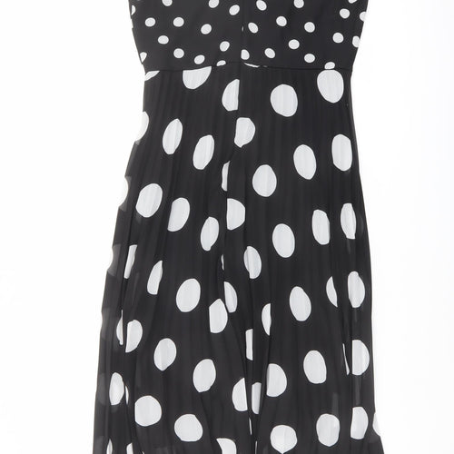 Wallis Womens Black Polka Dot Polyester Trapeze & Swing Size 10 V-Neck Zip