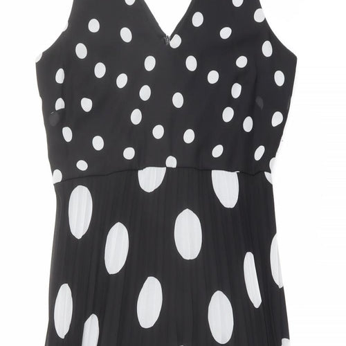 Wallis Womens Black Polka Dot Polyester Trapeze & Swing Size 10 V-Neck Zip