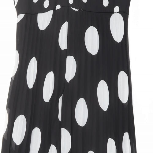 Wallis Womens Black Polka Dot Polyester Trapeze & Swing Size 10 V-Neck Zip