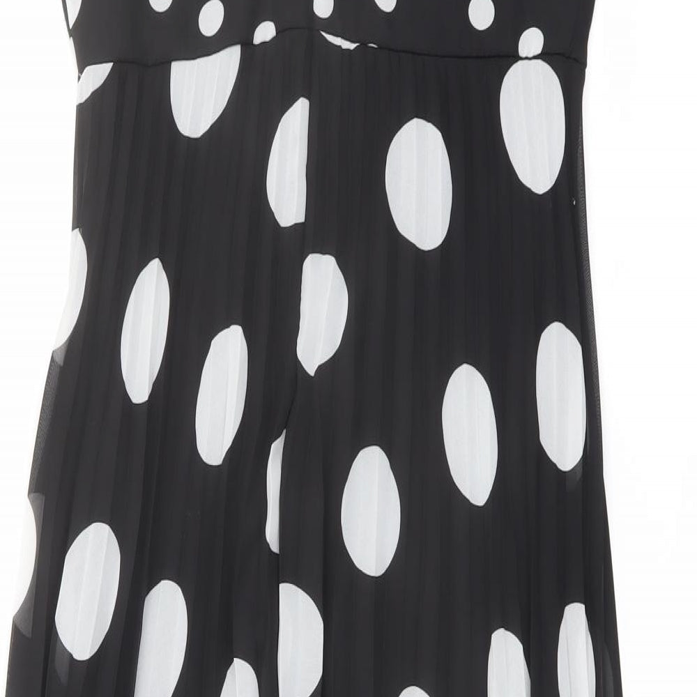 Wallis Womens Black Polka Dot Polyester Trapeze & Swing Size 10 V-Neck Zip