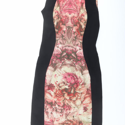 Pied A Terre Womens Black Geometric Polyester Shift Size 10 Round Neck Zip