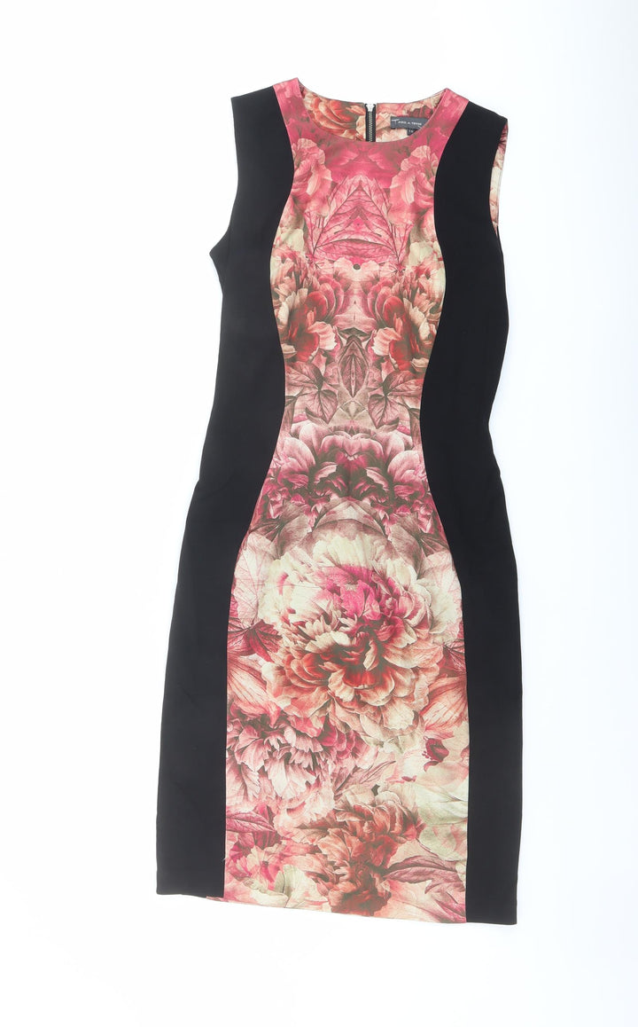 Pied A Terre Womens Black Geometric Polyester Shift Size 10 Round Neck Zip