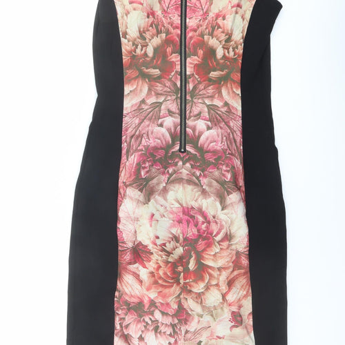 Pied A Terre Womens Black Geometric Polyester Shift Size 10 Round Neck Zip
